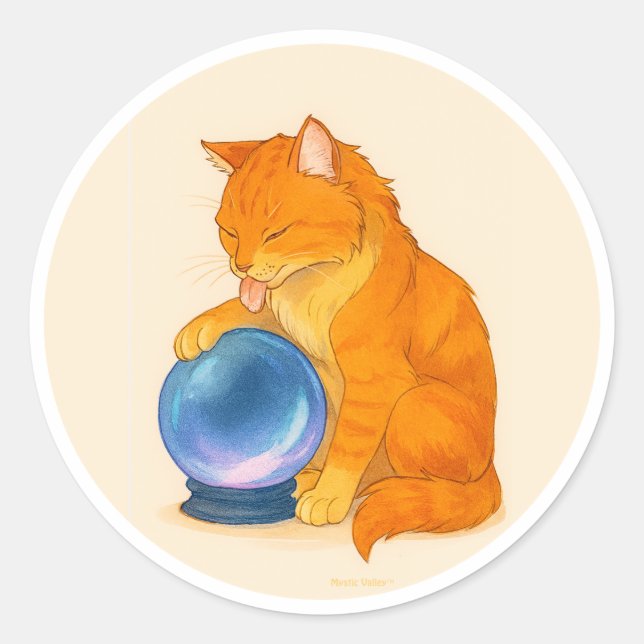 Orange Tabby cat with blue crystal ball  Runder Aufkleber (Vorderseite)
