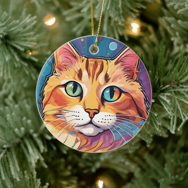 Orange Tabby Cat | Zeitgenössische farbenfrohe Mal Keramik Ornament (Baum)