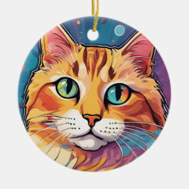 Orange Tabby Cat | Zeitgenössische farbenfrohe Mal Keramik Ornament
