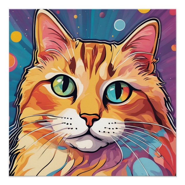 Orange Tabby Cat | Zeitgenössische farbenfrohe Mal Poster (Vorderseite)
