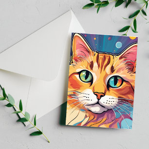 Orange Tabby Cat   Zeitgenössische farbenfrohe Mal Postkarte