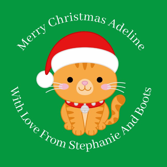 Orange Tabby Christmas Cat On Green Geschenkpapier (Von Creator hochgeladen)