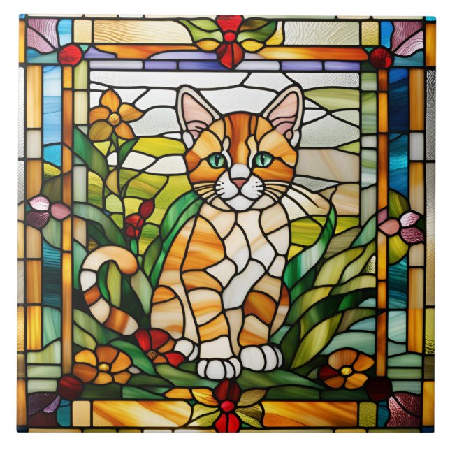 Orange Tabby gesteinigtes Glas Dekorationsfolie Fliese (Vorderseite)