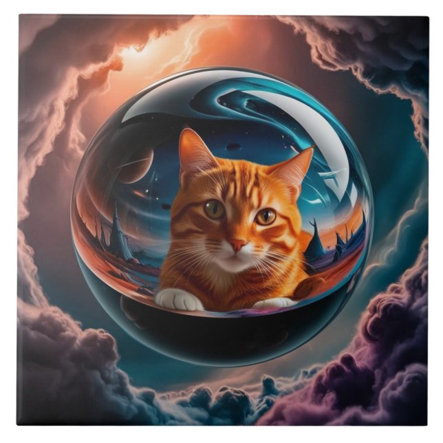 Orange Tabby Glass Sphere Decoration Tile Fliese (Vorderseite)