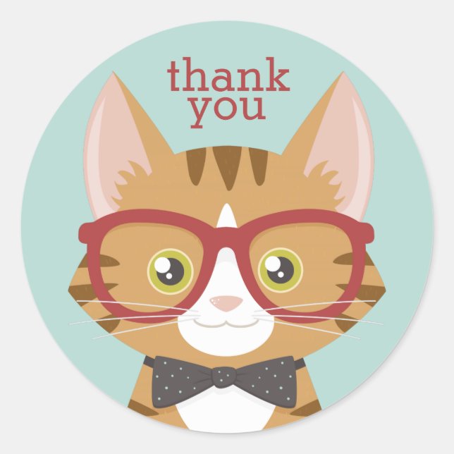 Orange Tabby Hipster Cat Danke Stickers (Vorderseite)