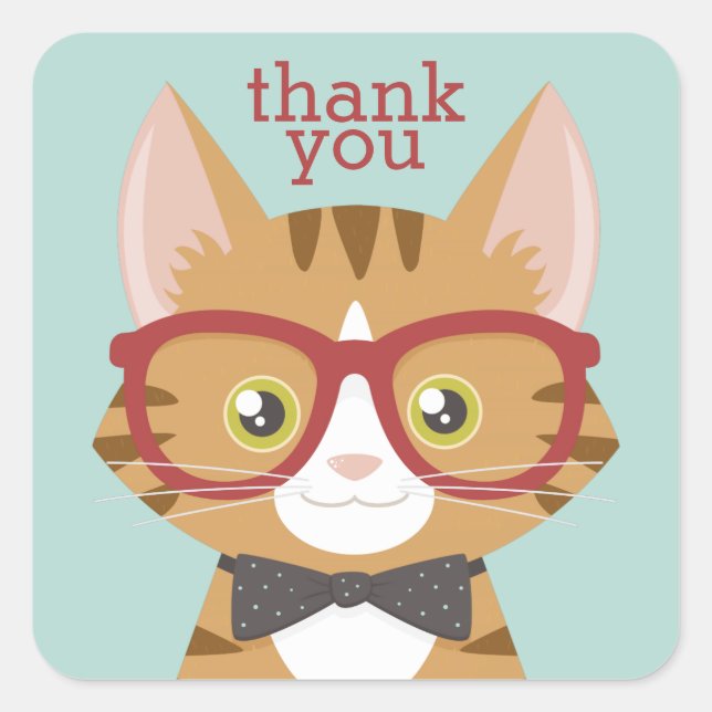 Orange Tabby Hipster Cat Danke Stickers (Vorderseite)
