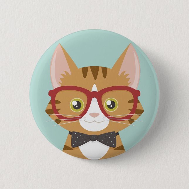 Orange Tabby-Hipster-Katzen-Illustration Button (Vorderseite)
