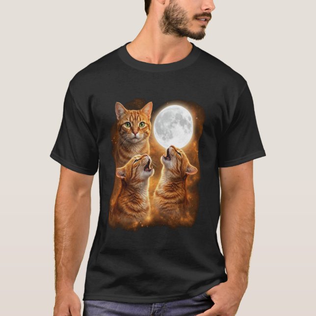 Orange Tabby-Katze Heulender Mond Design Lustige T T-Shirt (Vorderseite)