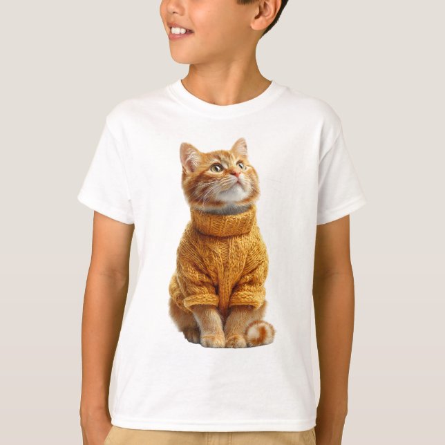 Orange Tabby-Katze im gestrickten Pullover für Kin (Vorderseite)