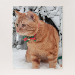 Orange Tabby Katze im Schnee Puzzle
