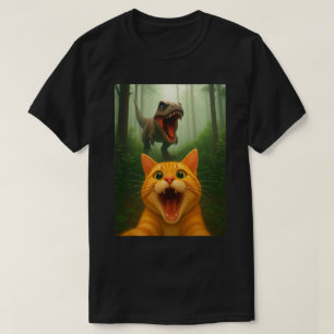 Orange Tabby-Katze Selfie mit Dinosaurier – Lustig T-Shirt
