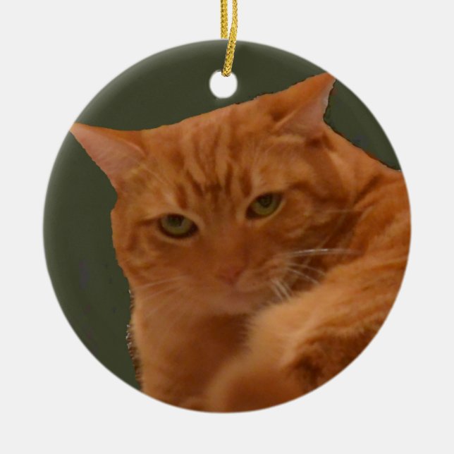 Orange Tabby-Katzenverzierung Keramik Ornament (Vorne)