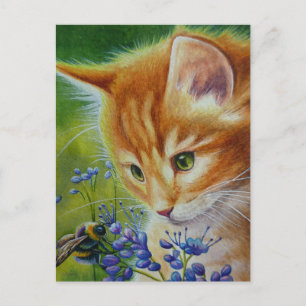 Orange Tabby Kitten & Bumblebee Postkarte