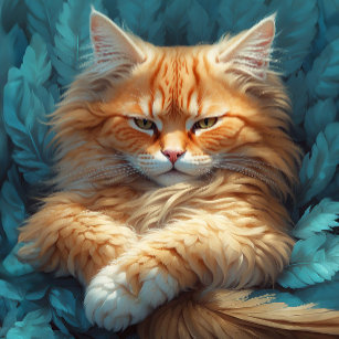 Orange Tabby Kitten in Bed of Blue Feathers Puzzle