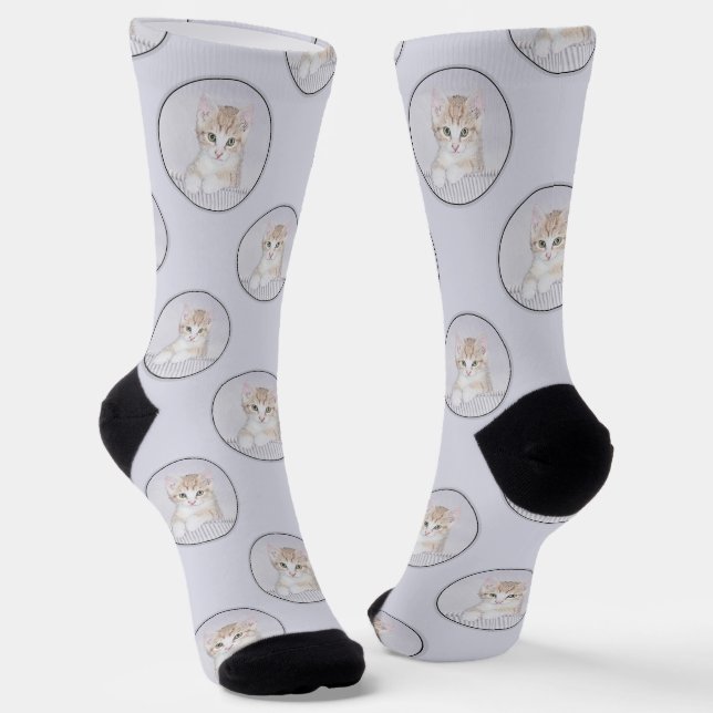 Orange Tabby Kitten Malerei Niedlich Original Kuns Socken (Gewinkelt)