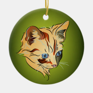 Orange Tabby Kitten mit blauen Augen Weihnachten Keramik Ornament
