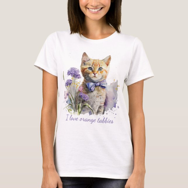 Orange Tabby Kitten mit Bow Krawatte Wasserfarbe T-Shirt (Vorderseite)