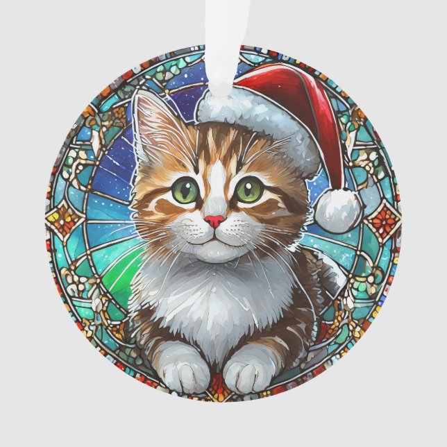 Orange Tabby Kitten mit Weihnachtsmannmütze aus Ha Ornament (Vorderseite)