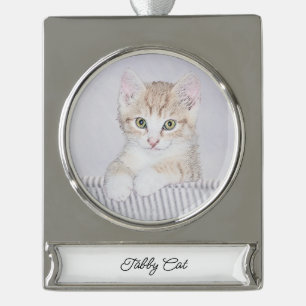 Orange Tabby Kitten Painting - Originelle Katze Ku Banner-Ornament Silber