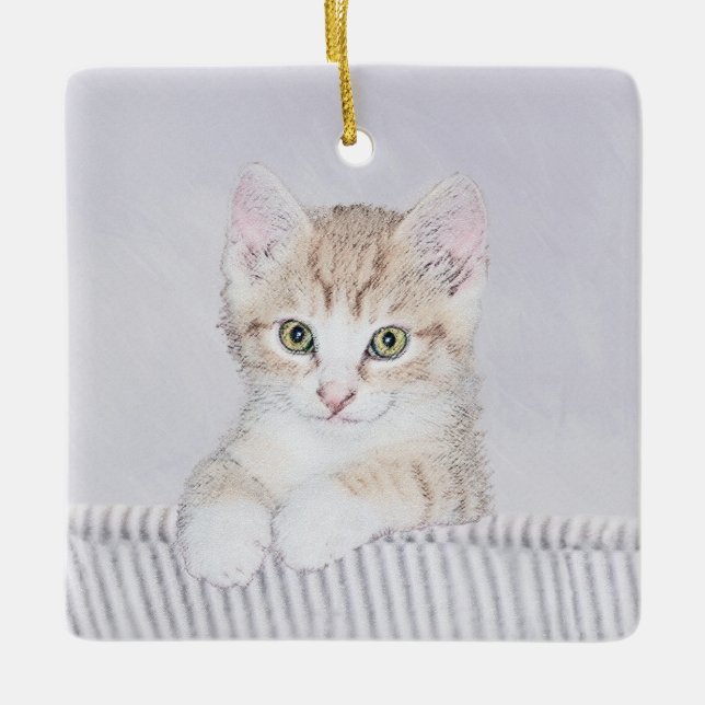 Orange Tabby Kitten Painting - Originelle Katze Ku Keramikornament (Vorderseite)