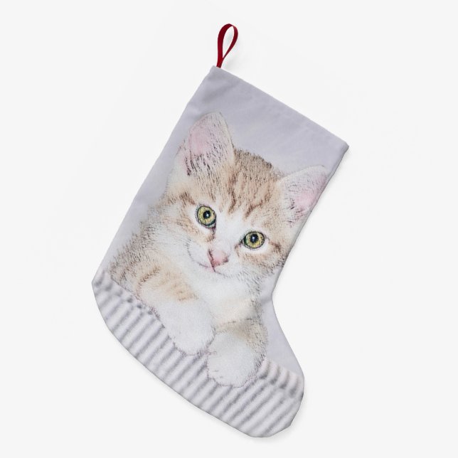 Orange Tabby Kitten Painting - Originelle Katze Ku Kleiner Weihnachtsstrumpf (Vorderansicht (hängend))