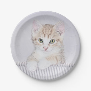 Orange Tabby Kitten Painting - Originelle Katze Ku Pappteller