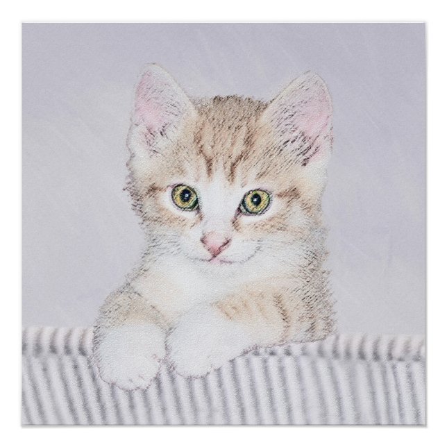 Orange Tabby Kitten Painting - Originelle Katze Ku Poster (Vorderseite)