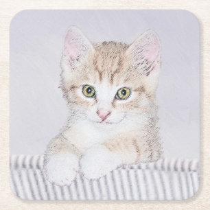Orange Tabby Kitten Painting - Originelle Katze Ku Rechteckiger Pappuntersetzer