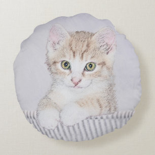 Orange Tabby Kitten Painting - Originelle Katze Ku Rundes Kissen