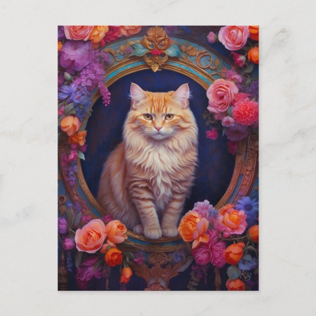 Orange Tabby mit schönen Schmuck und Blume Postkarte (Vorderseite)