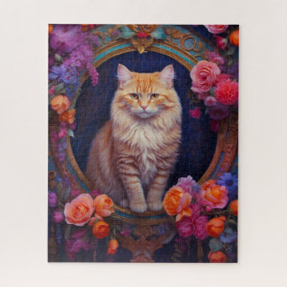 Orange Tabby mit schönen Schmuck und Blume Puzzle