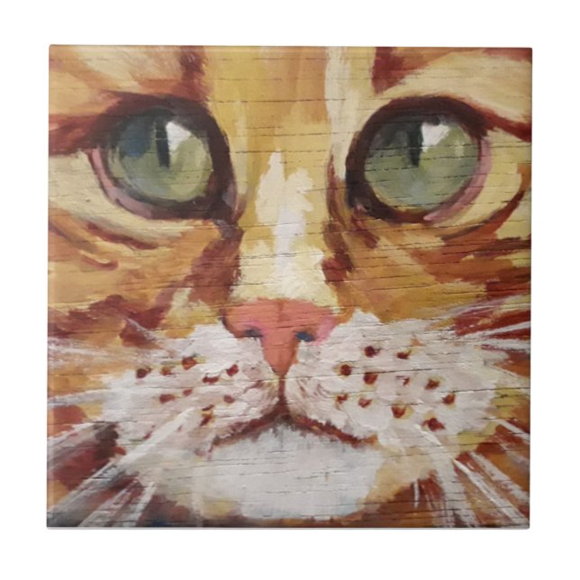 Orange Tabby Painting Detail Keramik Tile Fliese (Vorderseite)