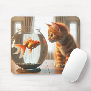 Orange Tabby Staring bei Goldfish Mousepad