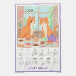 Orange Tabby Tea Party Kitchen Towel Calendar Geschirrtuch