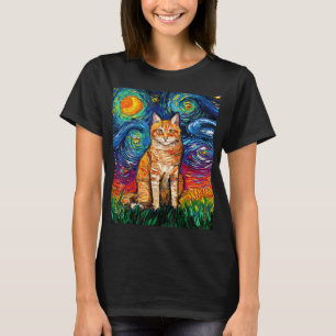 Orange Tabby Tiger Cat Starry Night Colorful T-Shirt