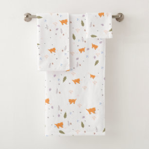 Orange Tabby und Blätter Muster Badhandtuch Set