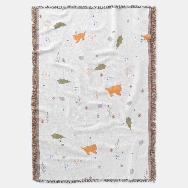 Orange Tabby und Blätter Muster Decke (Vorderseite Vertikal)