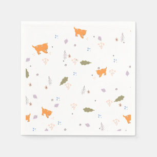 Orange Tabby und Blätter Muster Serviette