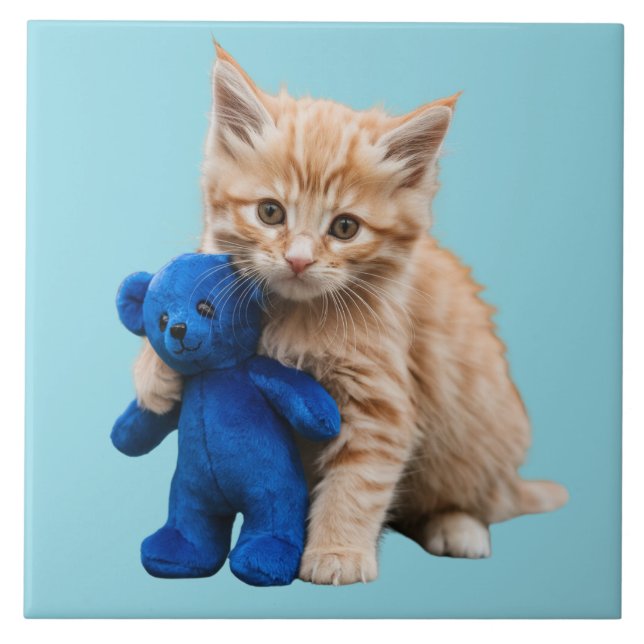 Orange Tabby und Teddy Bear Dekorationsteile Fliese (Vorderseite)