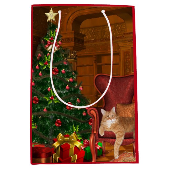 Orange Tabby Weihnachten Mittlere Geschenktüte (Vorderseite)
