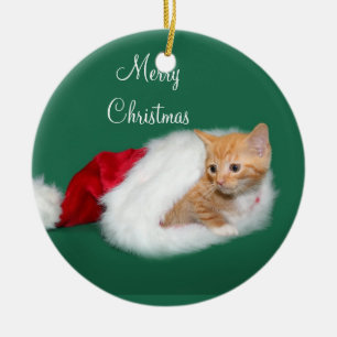 Orange Tabby Weihnachtsmannmütze Keramikornament