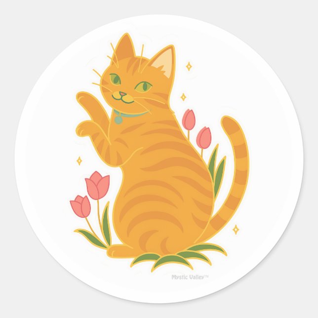Orange Tabby with Tulips Runder Aufkleber (Vorderseite)
