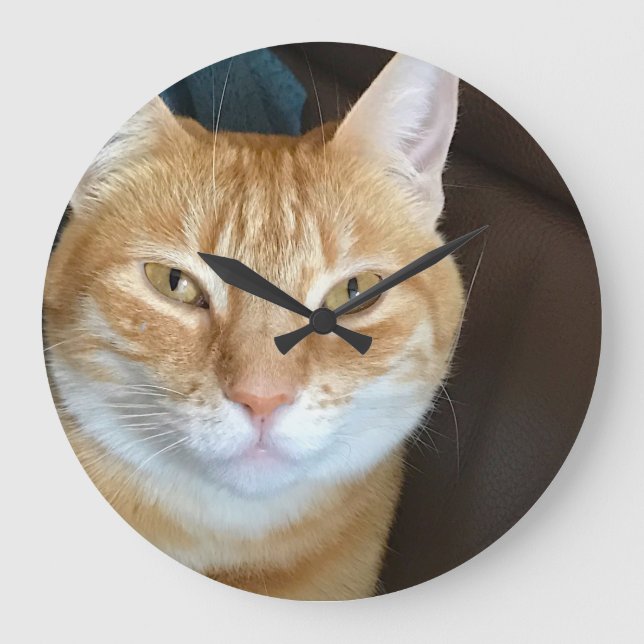 Orange Tabbykatze Große Wanduhr (Vorderseite)