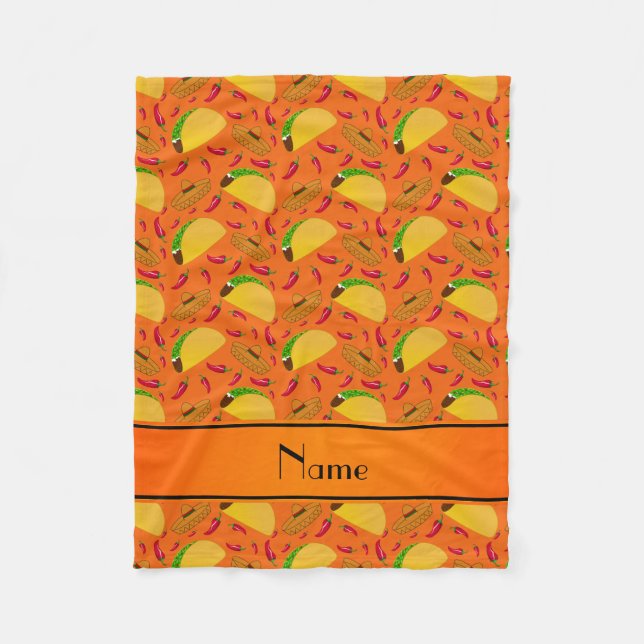 Orange-Tacos sombreros-Chilis mit personalisiertem Fleecedecke (Vorderseite)