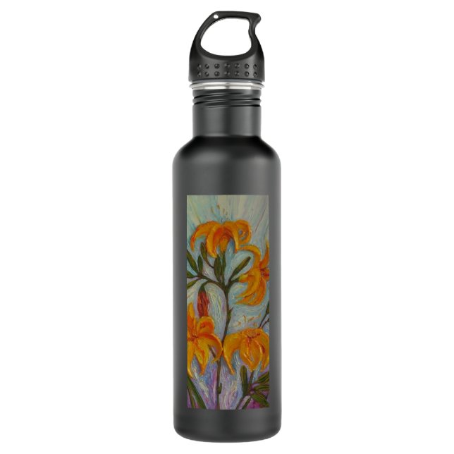 Orange Tageslilien-Flasche Edelstahlflasche (Vorderseite)