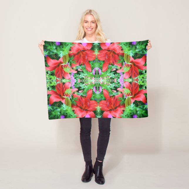 Orange Taglilien Abstrakte Blume Kunst, Kultur Fleecedecke (Beispiel)