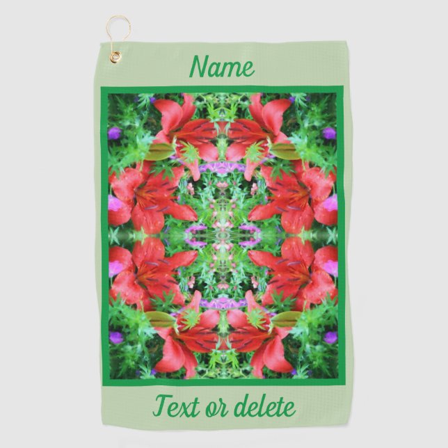 Orange Taglilien Abstrakte Blume Personalisiert Golfhandtuch (Vorderseite)