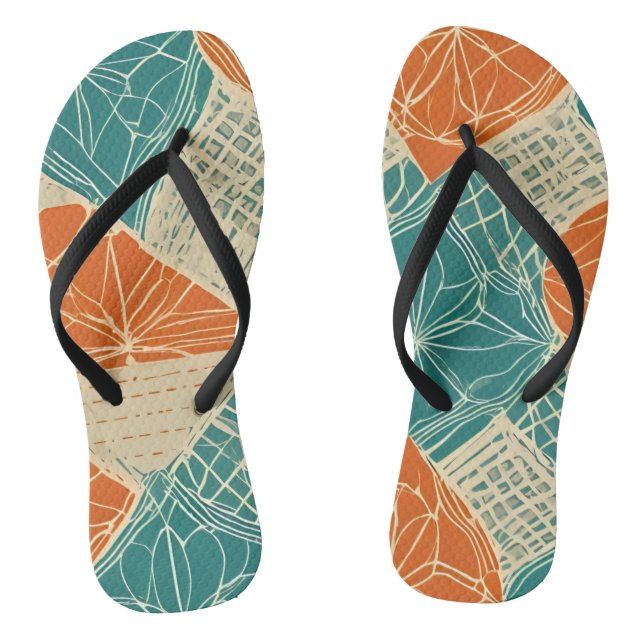 Orange, Tan, and Teal Abstract Flip Flops (Fußbett)