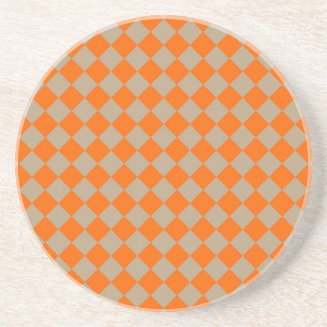 Orange Taupe Checker Diamond Pattern Getränkeuntersetzer (Vorne)