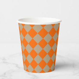Orange Taupe Checker Diamond Pattern Pappbecher